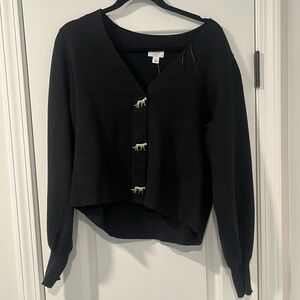 Crown & Ivy Black Cardigan with Gold Accents (NWT)